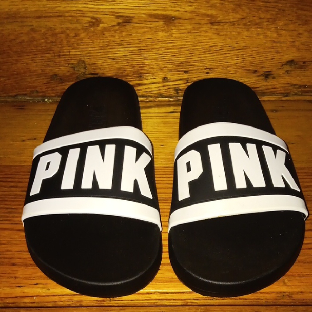 Black and White PINK Slide Sandals